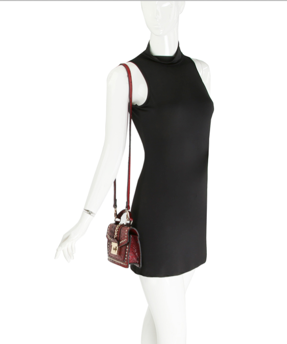 Red Wine Alligator Ostrich Crossbody Handbag