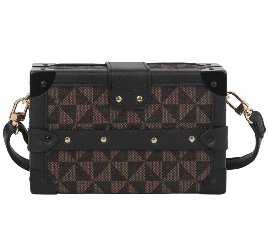 Fashion Black Monogram Boxy Crossbody Satchel Handbag