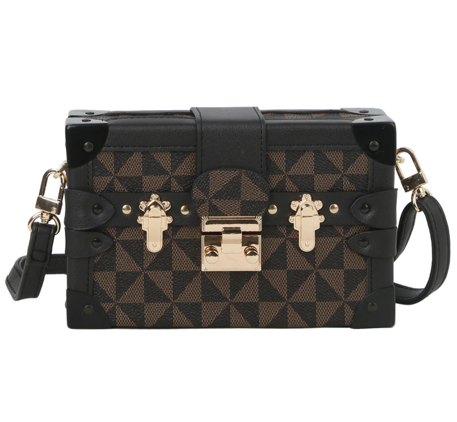 Fashion Black Monogram Boxy Crossbody Satchel Handbag