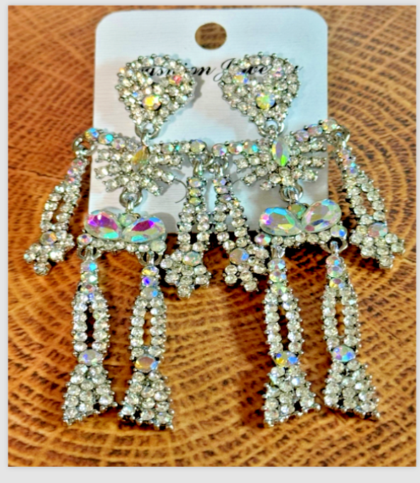 Halloween Skeleton Iridescent White Crystal Rhinestones Earrings