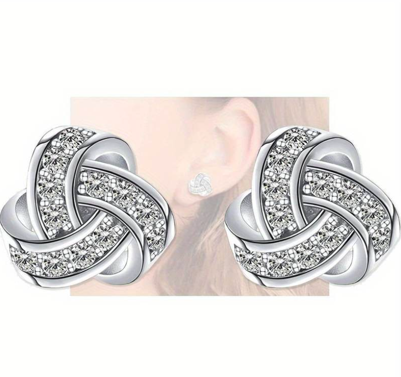 Cubic Zirconia Love Knot Stainless Steel Post Pack Earrings
