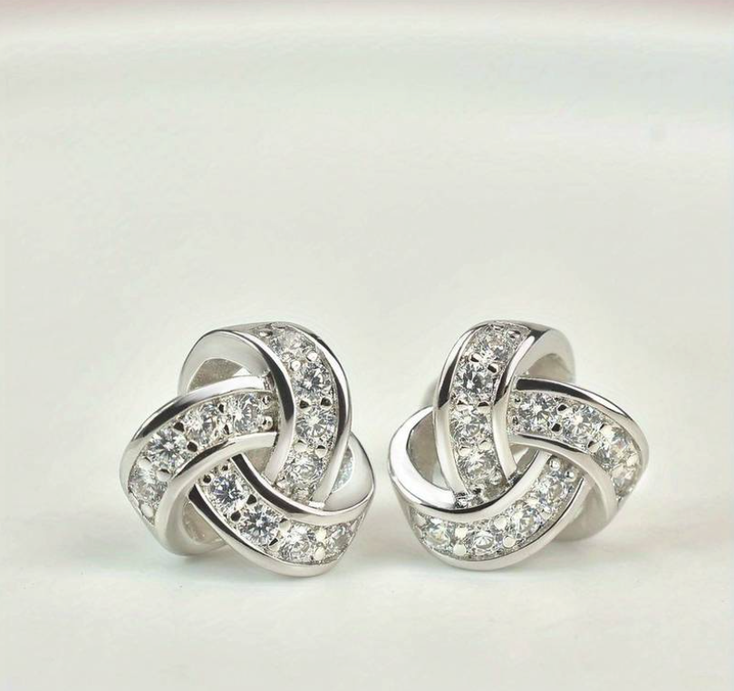 Cubic Zirconia Love Knot Stainless Steel Post Pack Earrings