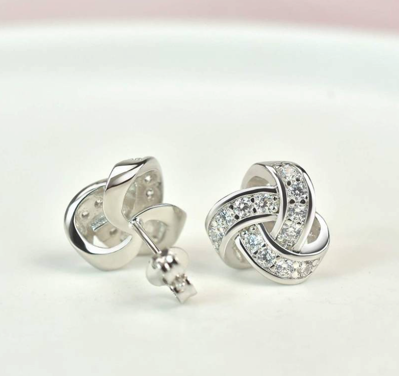 Cubic Zirconia Love Knot Stainless Steel Post Pack Earrings