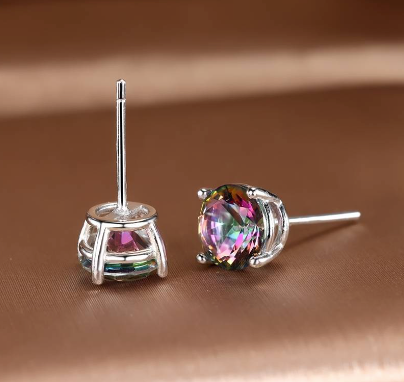 Colorful Mystic Topaz Cubic Zirconia 925 Sterling Silver Stamped on Post Back 6.9 mm