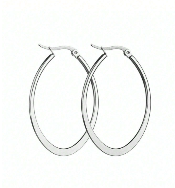 Earrings Silver Stainless Steel Hoop Oblong
