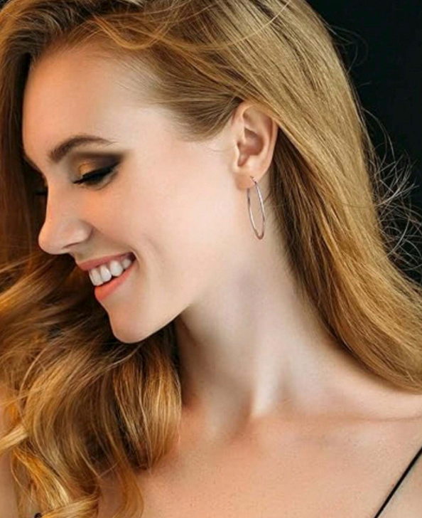 Earrings Silver Stainless Steel Hoop Oblong