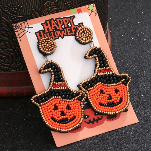 Halloween Pumpkin Witch Multicolor Post Back Earrings