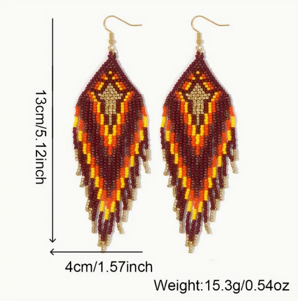 Boho Bohemia Fall Brown Multicolor NATIVE SEED BEAD Earrings