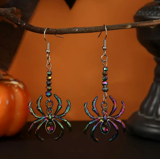Halloween Holographic Oil Spill Spider Earrings