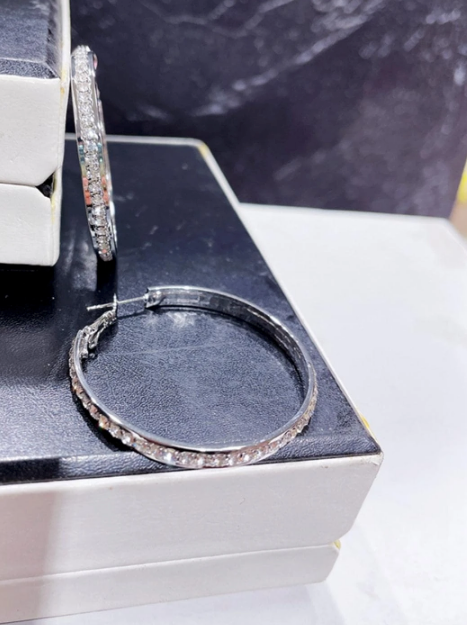 Cubic Zirconia Silver Stainless Steel Hoop Earrings