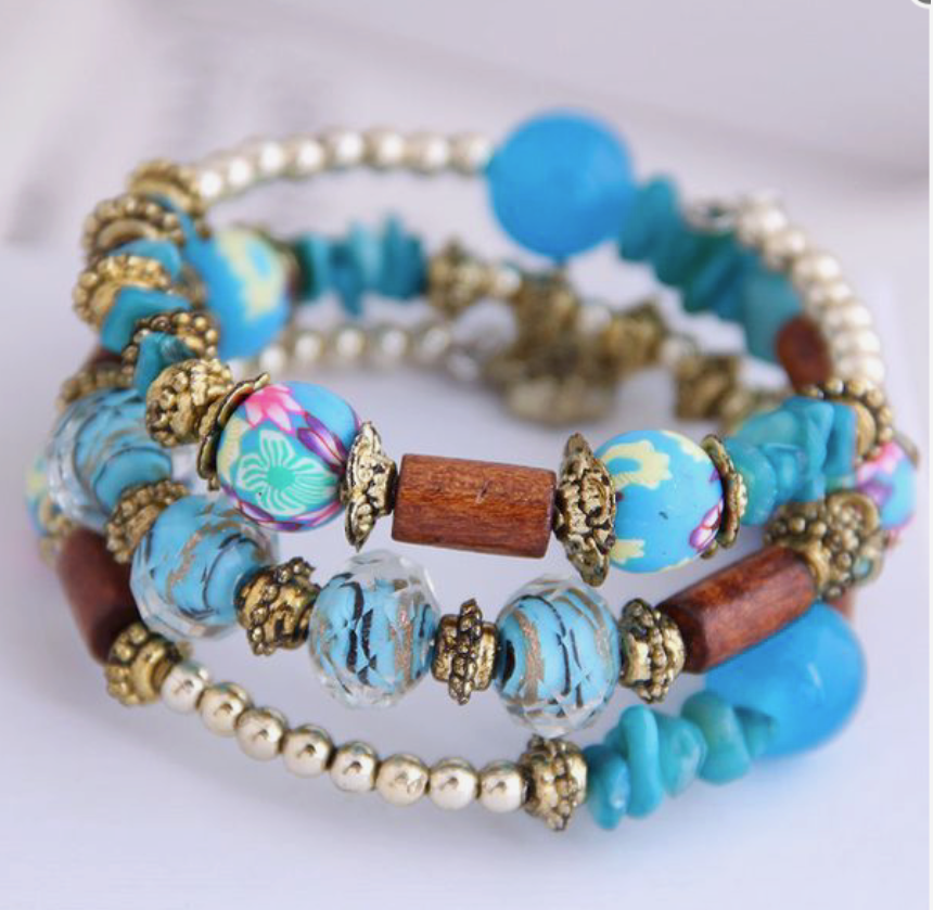 Bohemian Tribal Multicolor Memory Coil Bracelet  Wrap   ( choose from various styles )