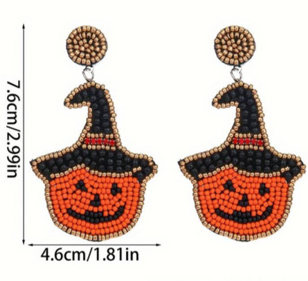 Halloween Pumpkin Witch Multicolor Post Back Earrings