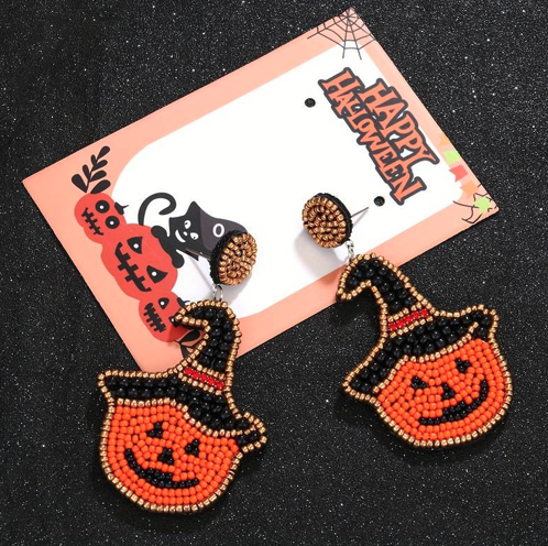 Halloween Pumpkin Witch Multicolor Post Back  Earrings