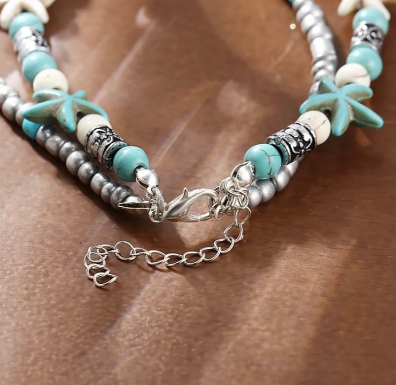 Beach Starfish Turtle Charm Beaded Ankle Bracelet