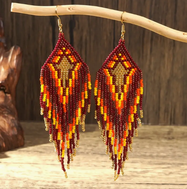 Boho Bohemia Fall Brown Multicolor NATIVE SEED BEAD Earrings