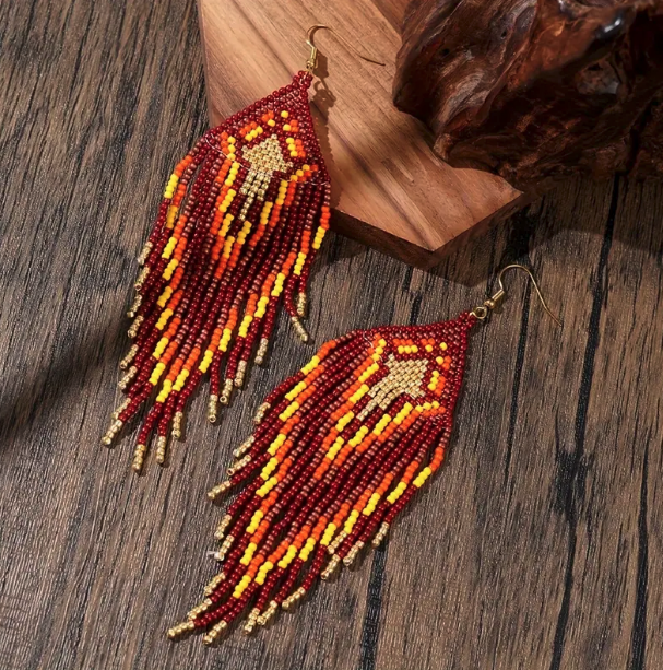Boho Bohemia Fall Brown Multicolor NATIVE SEED BEAD Earrings