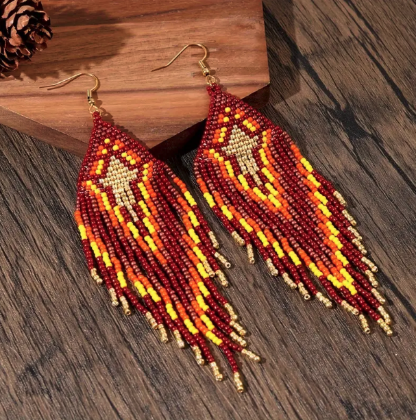 Boho Bohemia Fall Brown Multicolor NATIVE SEED BEAD Earrings