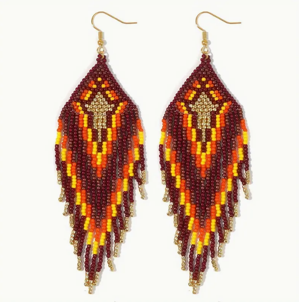 Boho Bohemia Fall Brown Multicolor NATIVE SEED BEAD Earrings