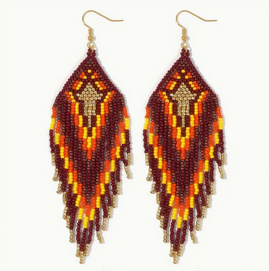 Boho Bohemia Fall Brown Multicolor NATIVE SEED BEAD  Earrings