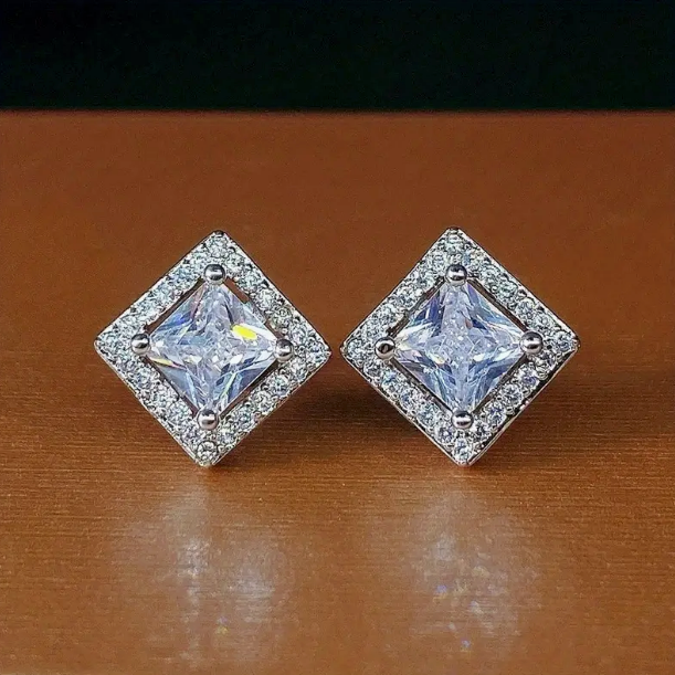 Princess Cut Cubic Zirconia Stainless Steel Earrings