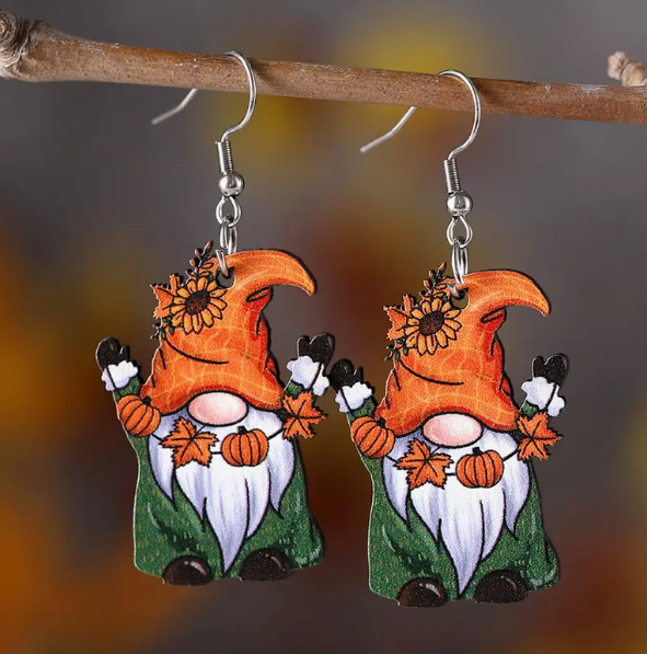 Autumn Fall Gnome Earrings Stainless Steel