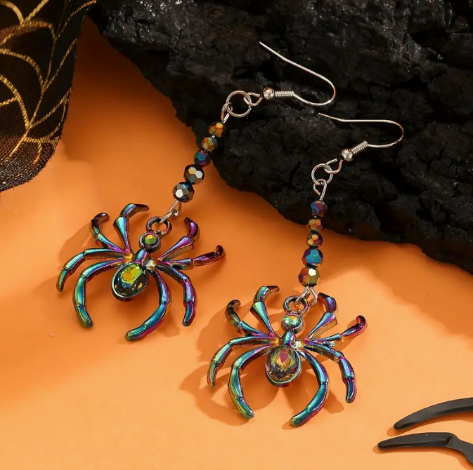 Halloween Holographic Oil Spill Spider Earrings