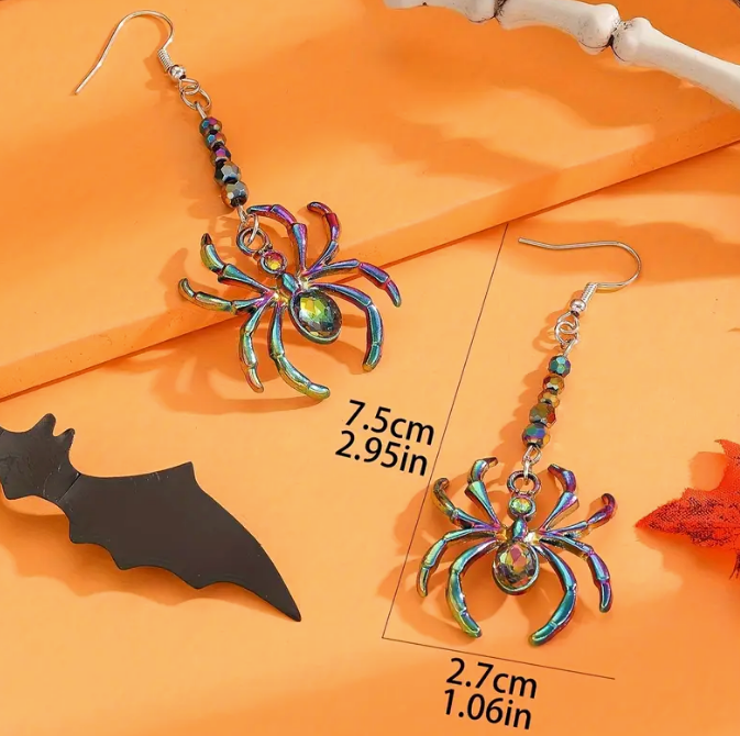 Halloween Holographic Oil Spill Spider Earrings