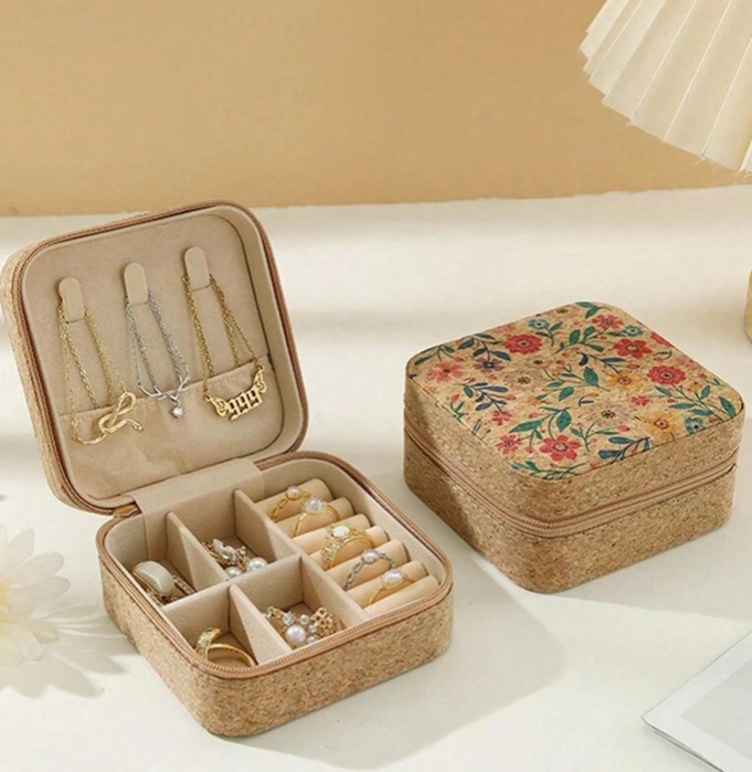 Floral Jewelry Travel Box Case Zip Around