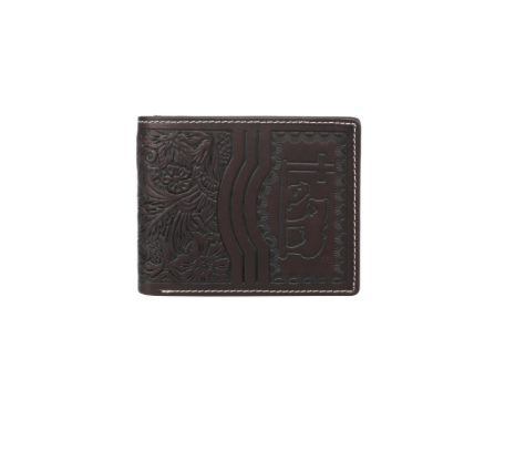 Cowboy Cross Themed Mens Hand-tooled Leather Bifold Wallet