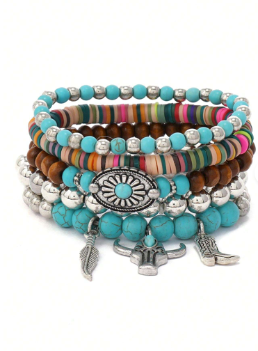 Cowboy Western Stretchy Stack Bracelet Multicolor Set