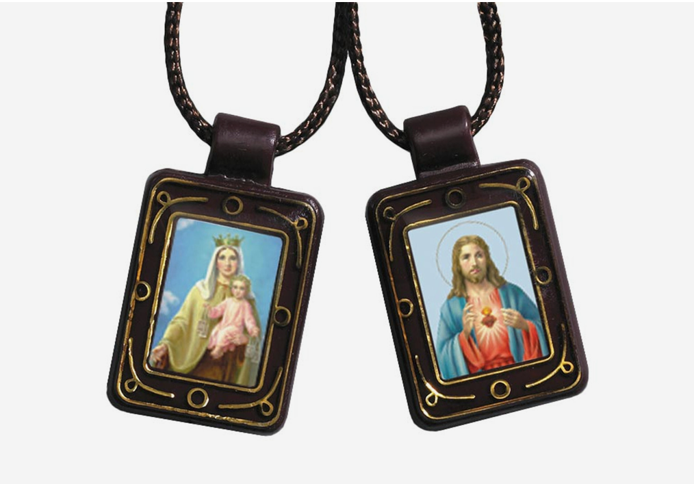 Our Lady of Mt. Carmel / Sacred Heart Scapular Necklace - 1/2 " Panel