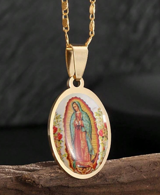 Lady of Guadeloupe Virgin Mary Scapular Gold  Necklace Titanium Stainless Steel