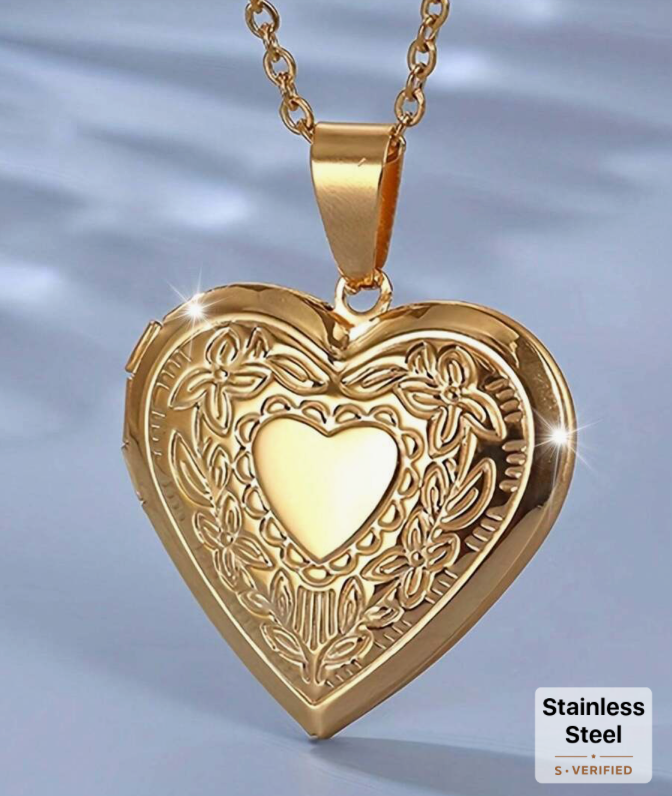 Stainless Steel 14K Gold Picture Frame Pendant Memorial Heart Pendant Necklace