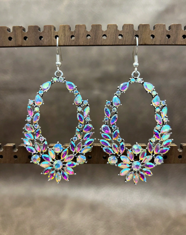 Bohemian Flower Multicolor Oil Spill Hoop Earrings