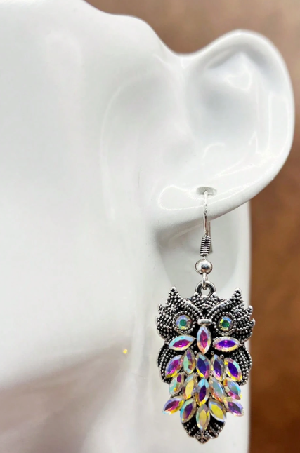 Handmade OWL AB Iridescent  Earrings