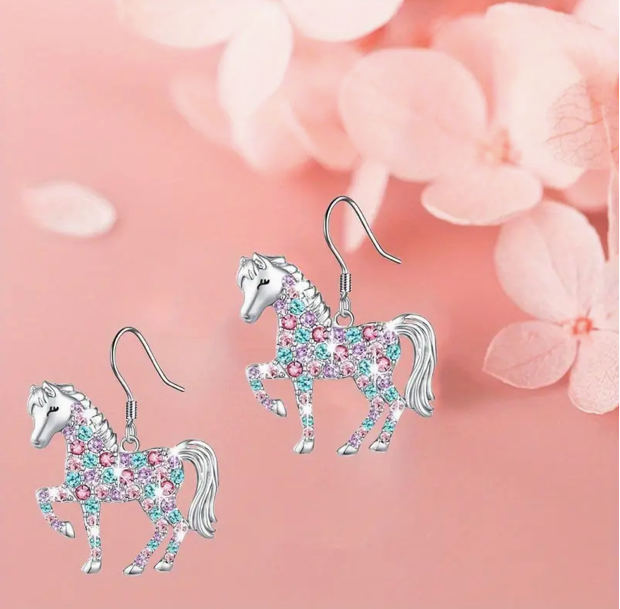 Horse Multicolor Fish Hook Back Earrings