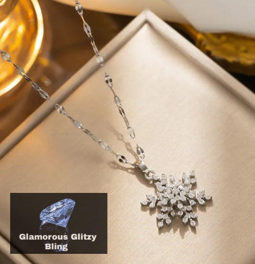 18K Cubic Zirconia White Gold Titanium Stainless Steel Necklace  ( Pre Order )