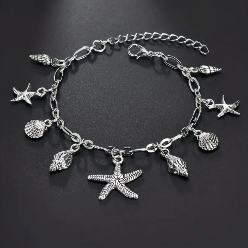 Women's Fashion Simple Beach Starfish Shell Conch Pendant Ankle Chain Bracelet