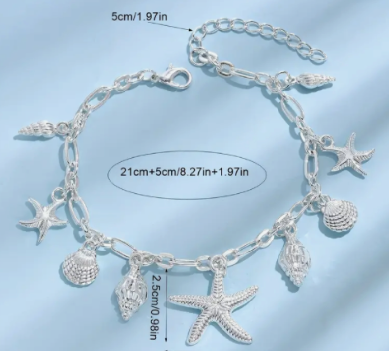 Beach Starfish Shell Conch Pendant Ankle Chain Bracelet