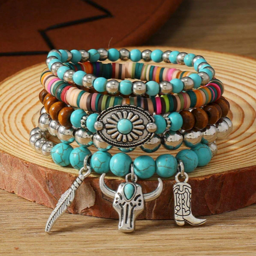 Cowboy Western Stretchy Stack Bracelet Multicolor Set