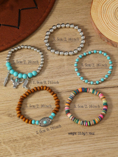 Cowboy Western Stretchy Stack Bracelet Multicolor Set