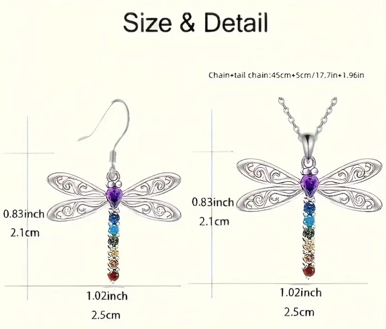 Dragonfly Cubic Zirconia Multicolor Necklace and Earring Set