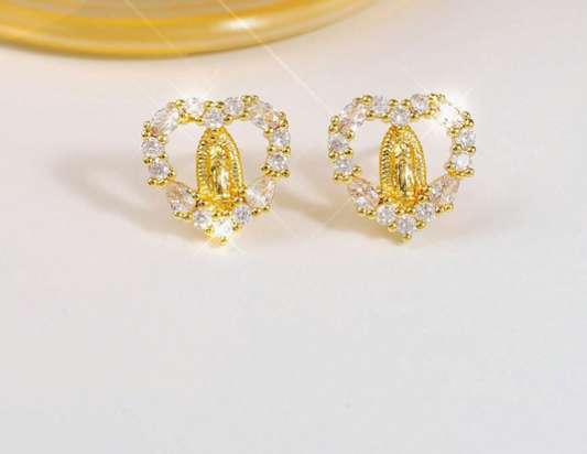 Virgin Mary  Gold Post Back Earrings