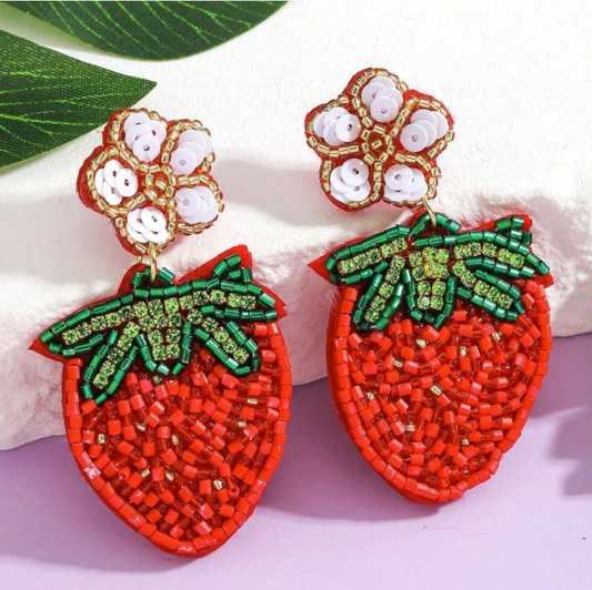 Lightweight Handmade Seed Beaded Slices Fruit  Post Back Earrings