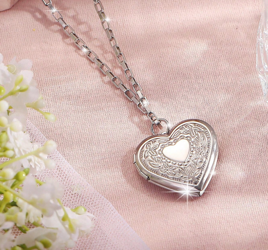 Heart Silver Stainless Steel  Photo Locket Necklace