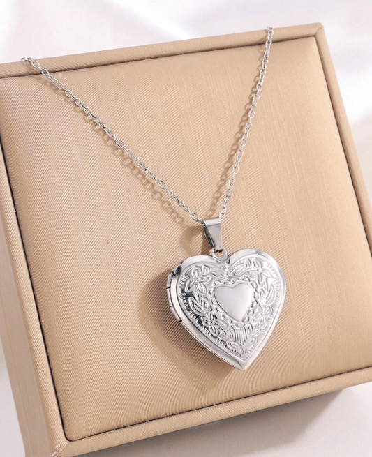 Stainless Steel Picture Frame Pendant Memorial Heart Pendant Necklace