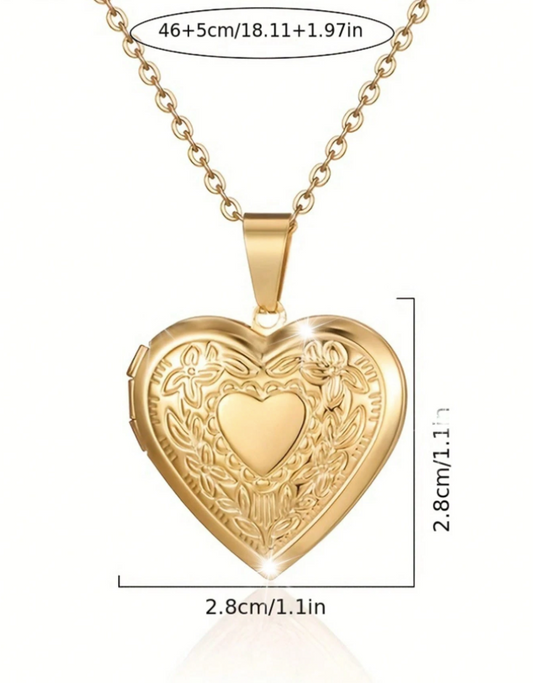 Stainless Steel 14K Gold Picture Frame Pendant Memorial Heart Pendant Necklace