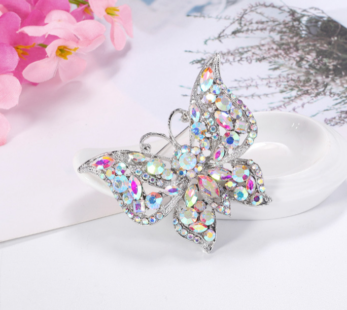 Butterfly Brooch Iridescent Multicolor Crystal Pin Brooch