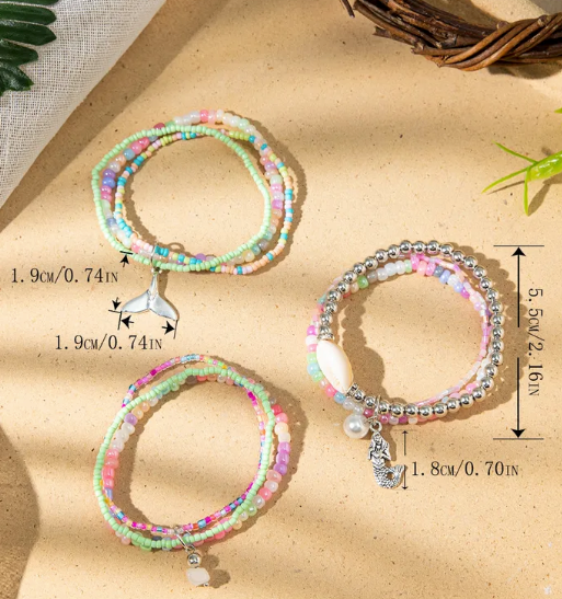 Mermaid Grotto Multicolor Stretchy Stack Bracelet Set