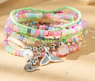 Mermaid Grotto Multicolor Stretchy Stack Bracelet Set